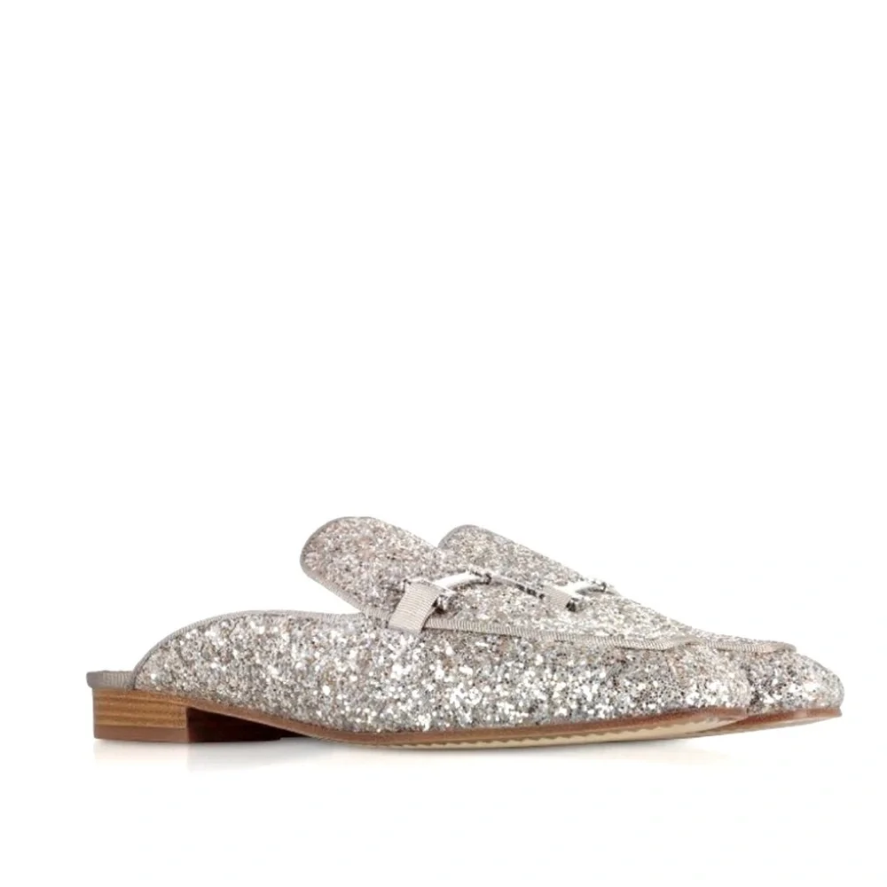 TORY BURCH Amelia Glitter Silver Mules - Picture 5 of 8